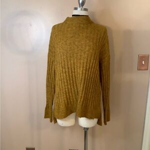 Primark Mustard Yellow Mock Neck Ribbed Knit Sweater Medium Boho Cozy.